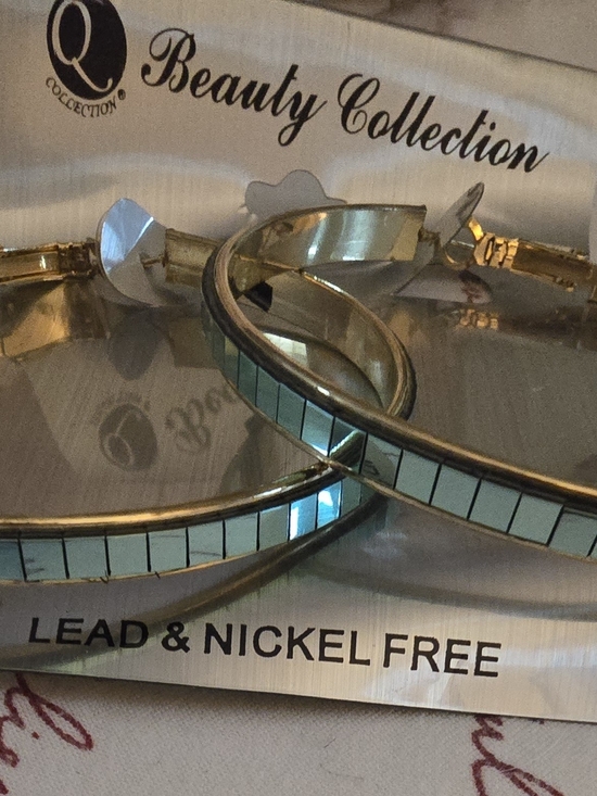 Jewelry - Gold Tone Hoop Earrings with Mint Inlay-NWT!